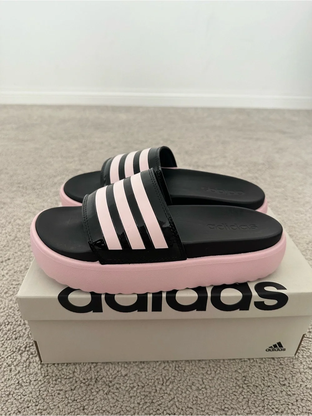 Adidas Adilette Platform Slides Black Pink Size 9 Women IH0720 New